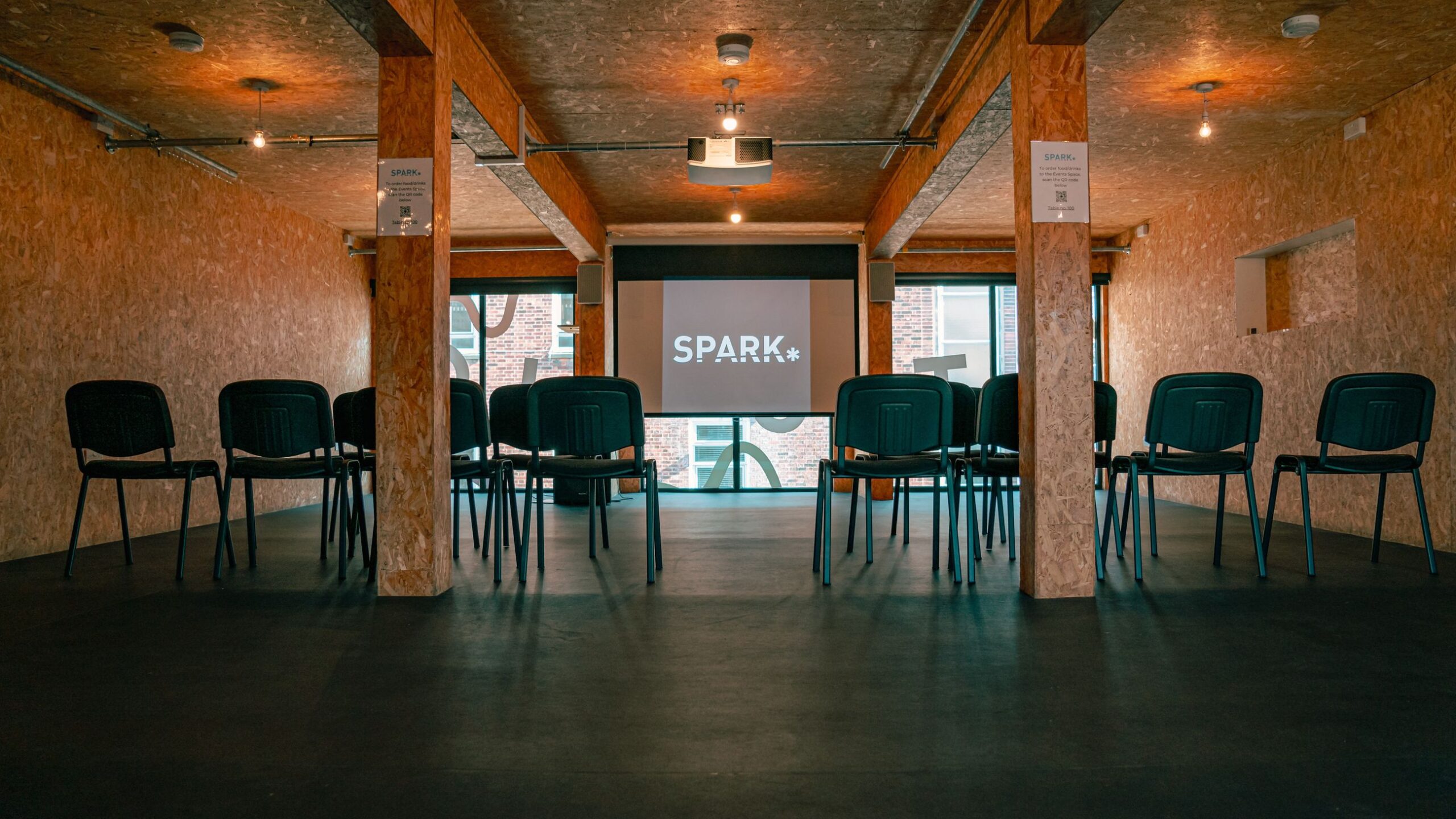 The Show space set up with chairs in a theatre layout