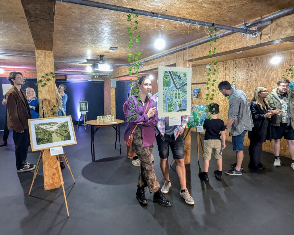 People looking at artwork